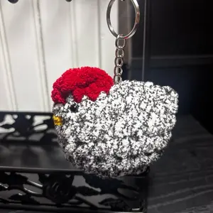 Speckle Chicken Keychain with Red Mohawk and yellow beak Finish for Trendy Accessories