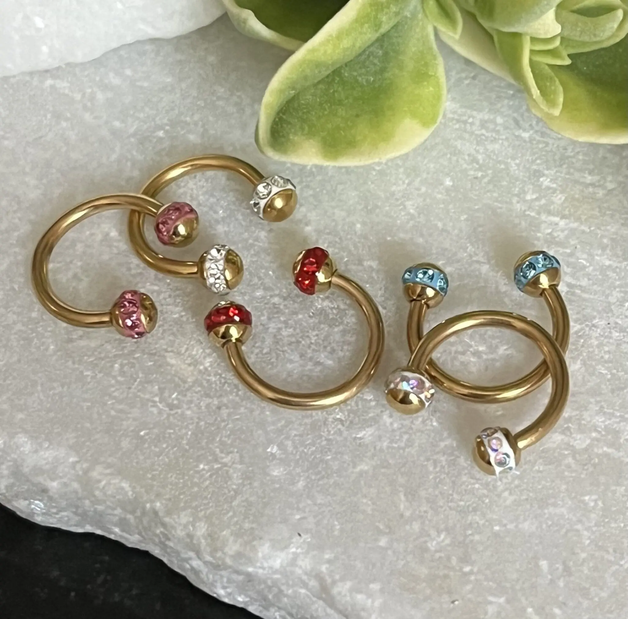 1 Piece Stunning Crystal Paved Gold Circular Horseshoe Septum Ring - 16g, 8mm - Aurora Borealis, Clear, Pink, Aqua or Red!