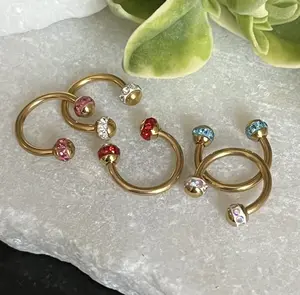 1 Piece Stunning Crystal Paved Gold Circular Horseshoe Septum Ring - 16g, 8mm - Aurora Borealis, Clear, Pink, Aqua or Red!