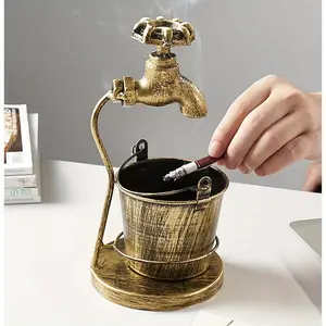 Metal Retro Ashtray - 1pc Household Large Ashtray for Home Living Room Office Decor, Personality Trend Creative Ornament, Anti-Flying Design - Round Lighter