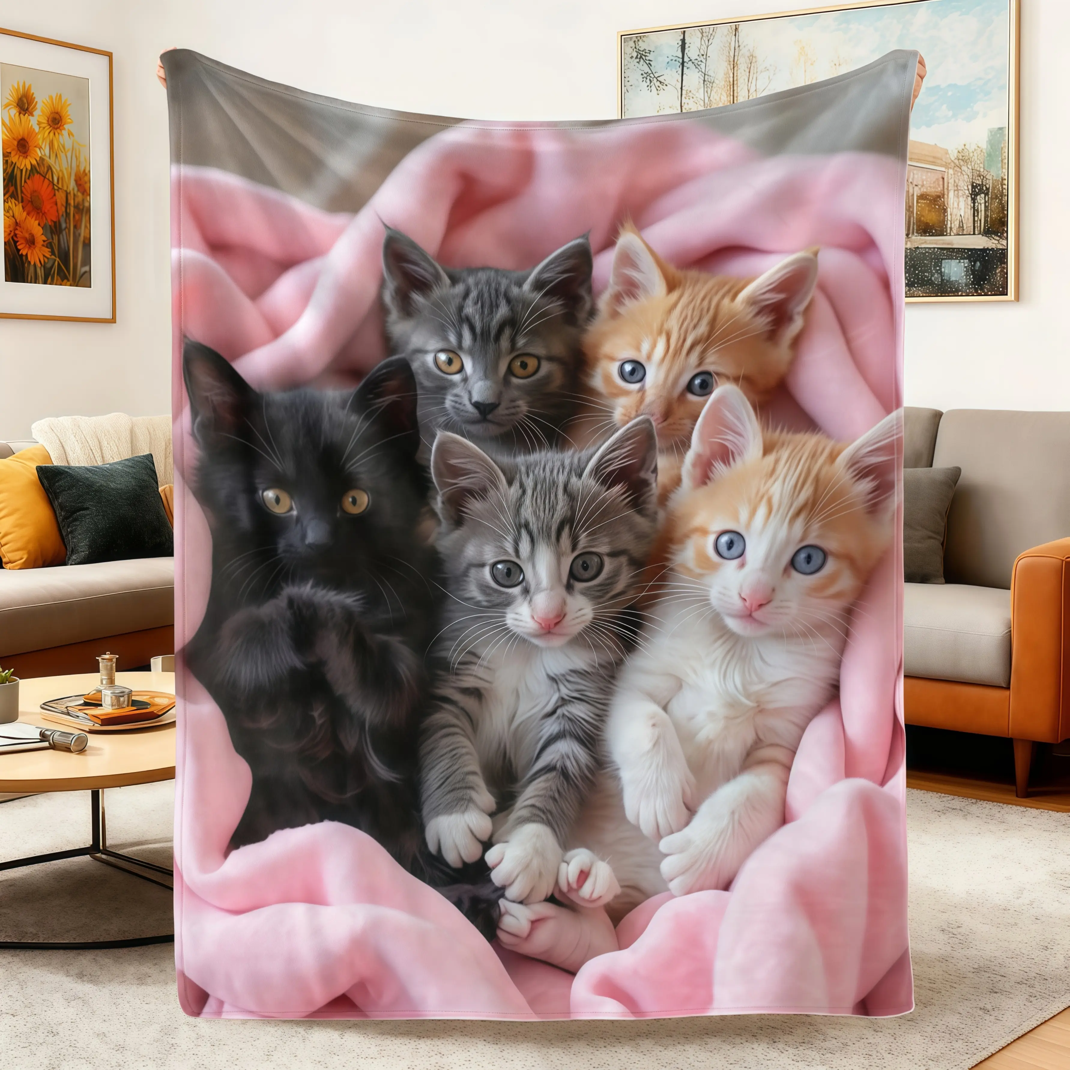 Cute Kitten Blanket Soft Flannel Throw Blanket,Pink Cat Print Cozy Blanket for Bed Couch Sofa,Cat Lover Gift for Girls Women Kids,Cute Room Decor