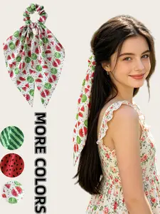 3-Pack Watermelon Series Hair Ties, Summer Fresh Design, Dangling Ribbon, Comfortable High Elasticity, Ideal for Daily Commute