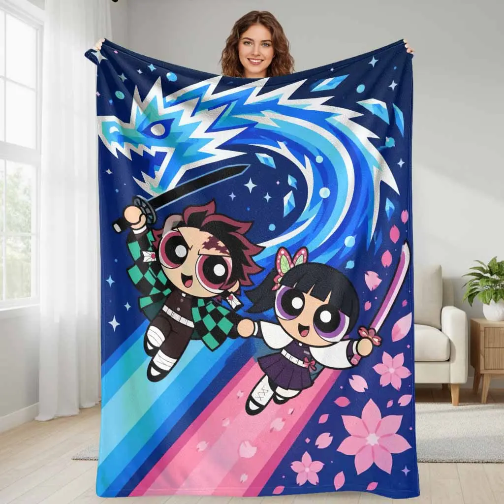 Anime Warrior Duo Pattern Flannel Blanket Super Soft Plush Lightweight Warmth Fleece Throw Breathable Cozy Texture Perfect for Sofa Couch Living Room Bedroom Decor Reading Nook Travel Camping Gift Idea