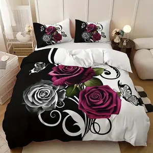 3pcs Rose Floral Duvet Cover Set, 100% Polyester Bedding, Soft and Breathable, Perfect for Bedroom Decor, Easy Care