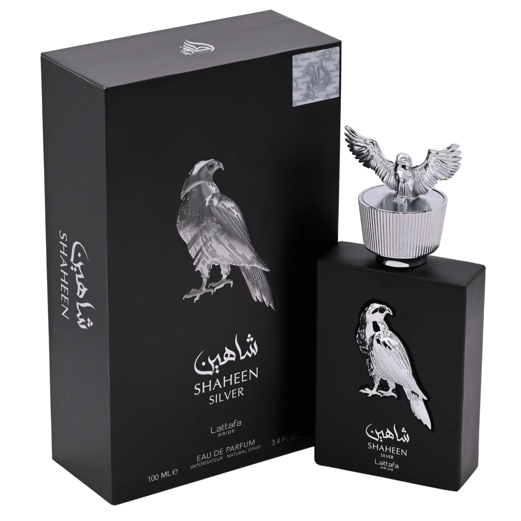 Lattafa Pride Shaheen Silver Eau de Parfum, Citrus-Fruity Unisex Fragrance with Notes of Bergamot, Rose, and Patchouli, 3.4 fl oz, Unisex Wear, Patchouli Base, Bergamot Top Note, Patchouli Rose