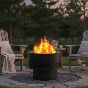 Wood Burning Fire Pit, 19" Smokeless Fire Pits with Removable Ash Pan for Outdoor, Black