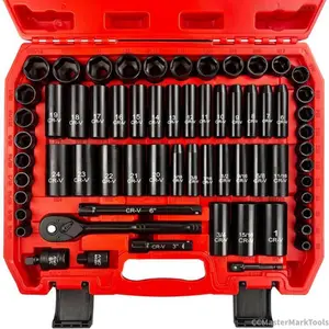 64 count 3/8" Socket Set,Drive Impact Socket Set, SAE/Metric, Deep & Shallow, Cr-V Steel, 6 Point with Adapters, 72T Ratchet Handle, Extension BarsBit Adapter6-24mm5/16-1 inchCCMasterMarkToolsFFSummitSupply7