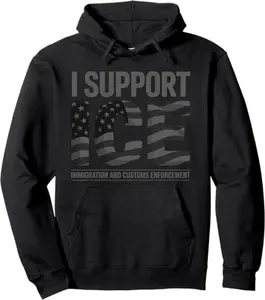 I Support ICE Immigration Officers American Flag Vintage Pullover Hoodie Classic Retro Style Long Sleeve Medium Length Casual Wear