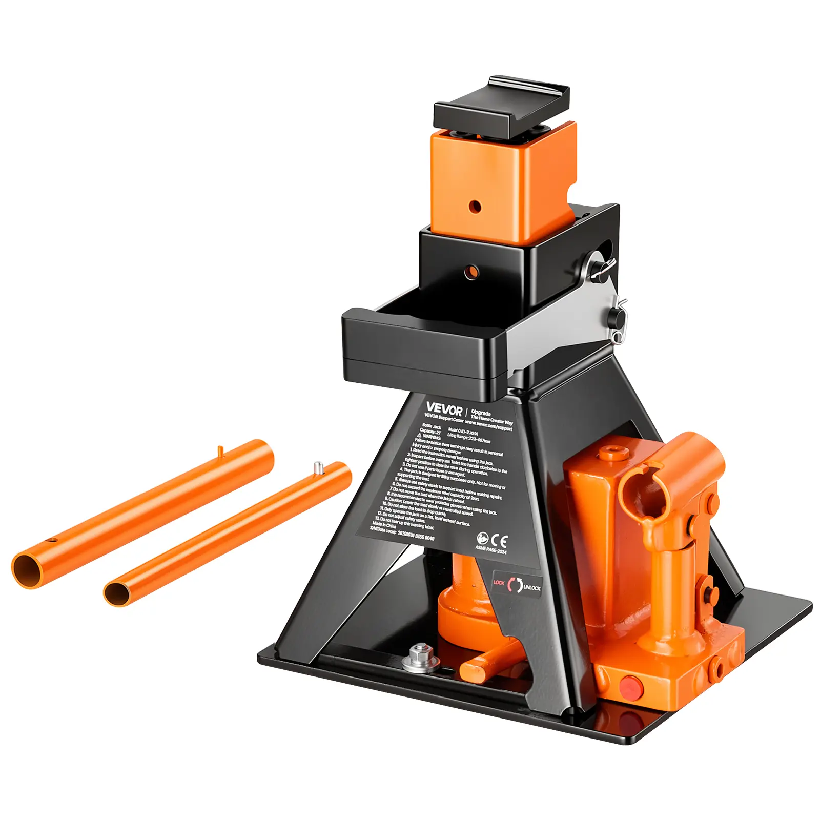 VEVOR Hydraulic Bottle Jack and Jack Stand in One 2 Ton (4409.3 lbs) Lift, for Compact Car, Subcompact Car & Motorcycle, 8.78"-18.39" Lifting Range, All-in-One Heavy Duty Vehicle Unijack, Wide Base