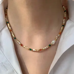 Andkiss Natural Stone & Freshwater Pearl Dopamine Beaded Necklace for Women