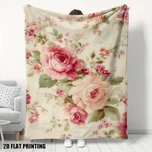 1 piece of retro floral blanket - Soft Flannel All-Season Cozy Throw for Bed, Sofa, Camping & Travel - Pastel Green Blue Beige Home Decor Gift, Sofa Throw, Travel Accessory, Cozy Throw Blanket, All-Season Blanket, Pastel Colors