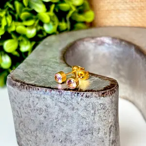 Dainty October Birthstone Earrings – 4mm Gold-Plated Crystal Studs – Minimalist Libra Jewelry – Zodiac Cartilage Earrings