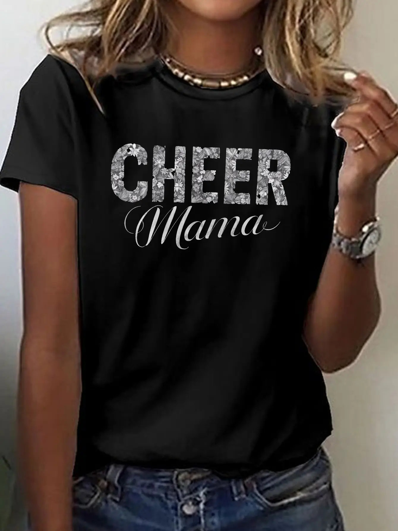 CHEER Mama Print T-shirt, Short Sleeve Crew Neck C unisex soft cotton short sleeve t shirt, vintage graphic casual tee for men women teens, perfect birthday holiday gift for camping travel gym daily street casual wear