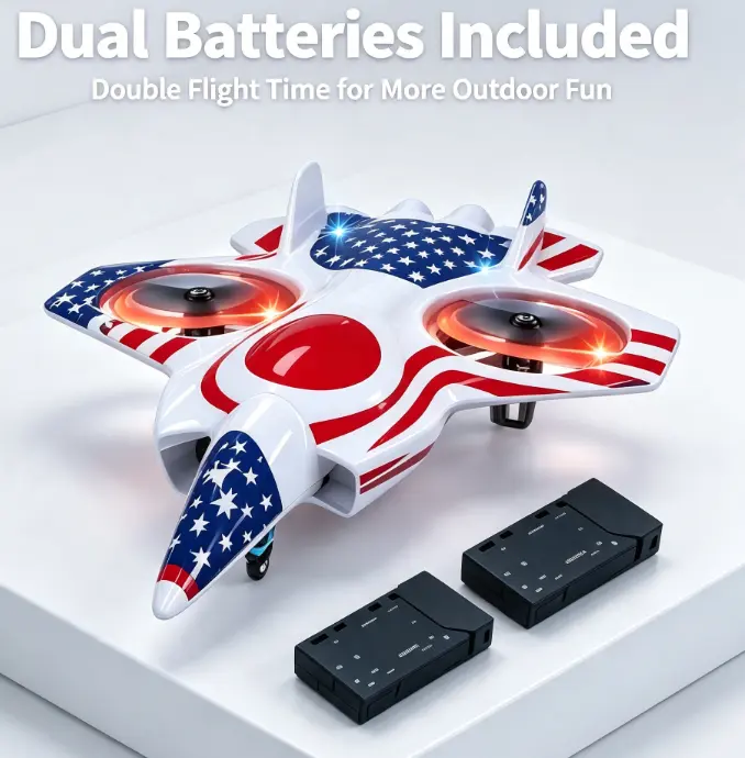 50K EP Remote Control Fighter Drone - 2.4G Simple Controller, Dual Batteries, Bright LED Lights, Anti-Crash Stunt Flying Toy for Parent-Child Outdoor Camping, Road Trip Fun