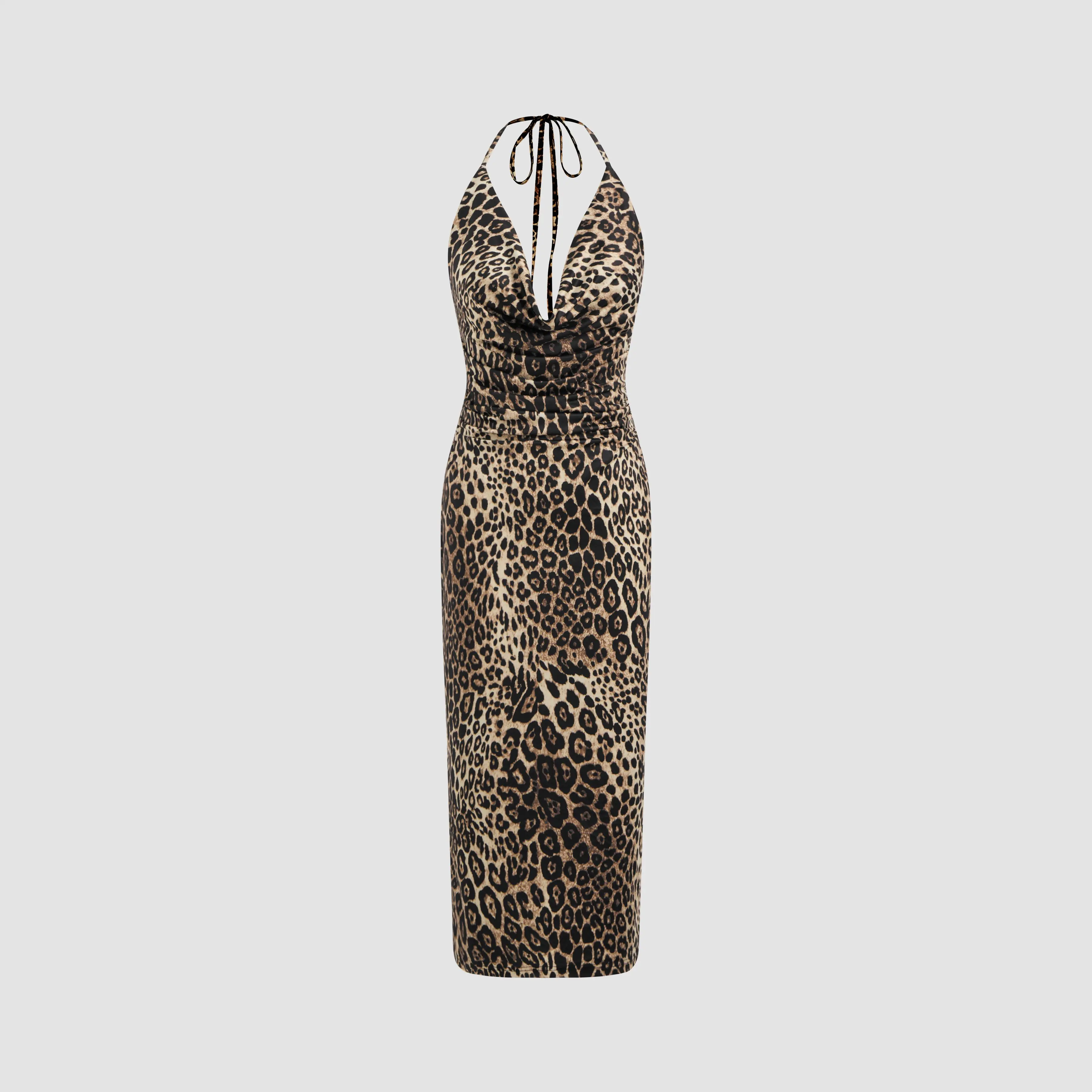 princess polly baby blue dress Cider [size 0-10] Cowl Neck Leopard Knotted Halter Backless Maxi Dress
