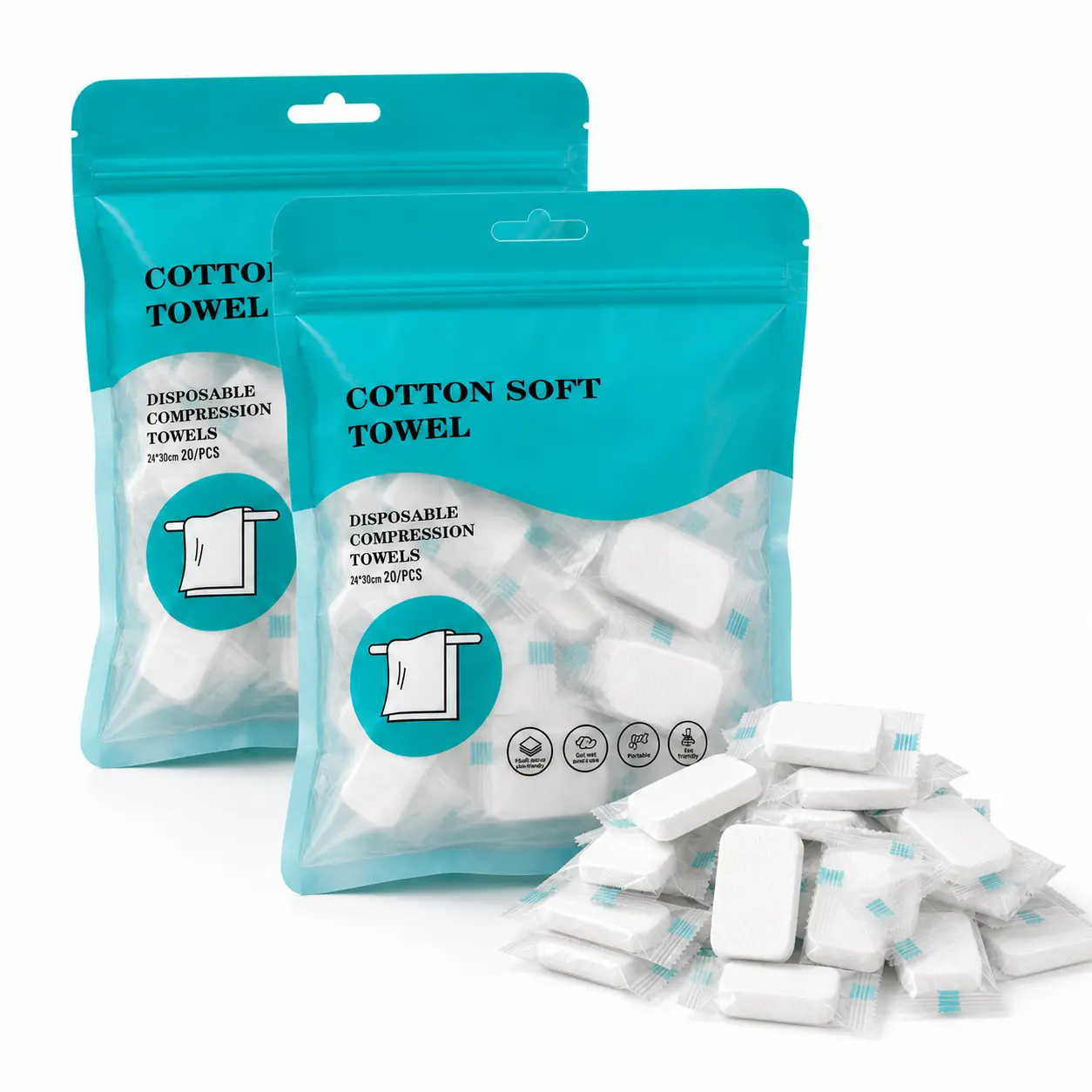 40 Pcs Cotton Compressed Towels - Extra Large 24x30cm Disposable Face Towels, Portable Coin Tablet Washcloths for Travel, Camping, Beauty & Personal Care Bath Essentials