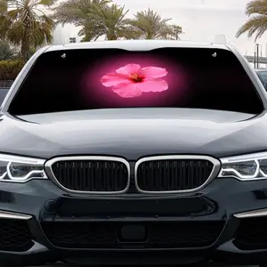 Hibiscus Pink Flower Romantic Gift Windshield Sun Shade for Summer Car Shades for Front Windows Foldable, Portable for RV SUV, Front Placement, UV Protection, Easy Installation, Car Interior Accessories, Car Accessory, Car Decor