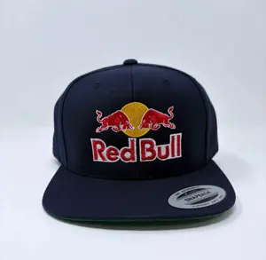 Red Bull Flat Bill Snapback Cap Yupoong Vintage Retro Navy Blue Redbull Hat