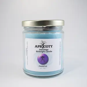 Apricoty Aquarius Astrology Candle - Vanilla & Lemon Essential Oil, Dandelion Leaf & Clove Buds - Decor, Aroma Gift Scent