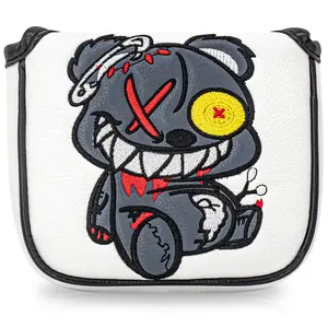 Mallet Golf Putter Headcover with Buffer Lining, Magnetic Closure, Square Shape, One-Eyed Bear Pattern, Durable and Fashionable, Golf Accessory