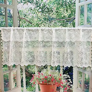 Nordic Kitchen Partition Curtain Printed White Lace Coffee Curtain Door Curtain Bay Window Short Curtain Cabinet Decoration Half Curtain