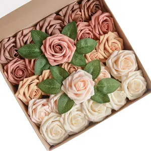 25-Piece Realistic Purple Foam Flower Stems - Artificial Roses Floral Decoration for DIY Wedding Bouquets, Home Decor, Ideal Gifts with Decorative Fruit Ornaments