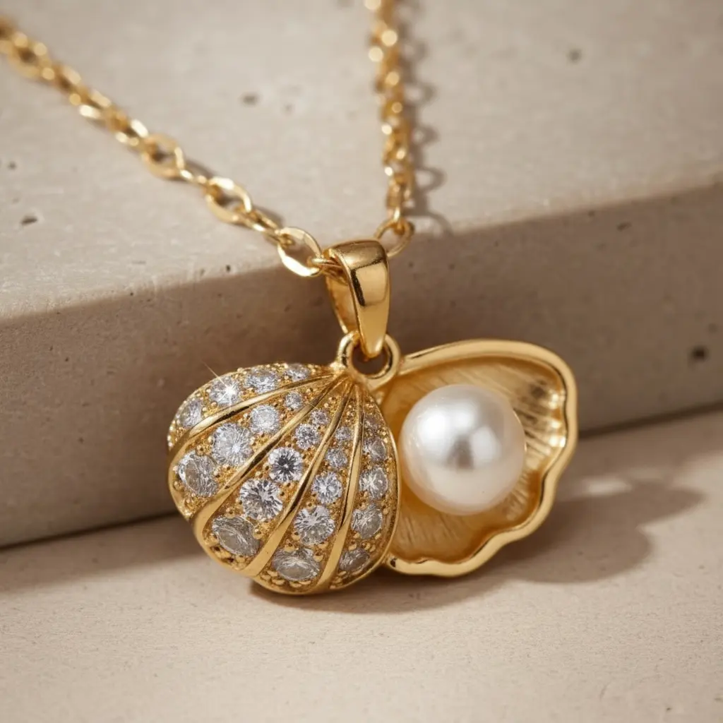 Gold/ Silver Clam Shell Necklace - Dainty Pearl Oyster Pendant - Ocean-Inspired Necklace with Mermaidcore Design - Summer Sea Shell Charm