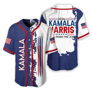 Kamala Harris 2024 Baseball Jersey, Let's Finish the Job Jersey, Madam President Kamala Harris Shirt, 2024 Election Shirt with Vintage Style, Button Down shirt