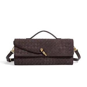 6195-1 Women's Retro Handbag 2025 New Woven PU Leather Matte Long Dinner Shoulder Bag