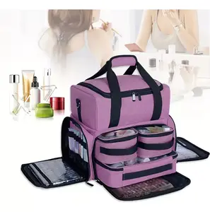 Large Cosmetic Bag with 3 Removable Case and 2 Removable Dividers Double Layer Travel Storage Organizer, Makeup Brushes Storage Section Purple