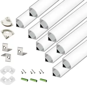 10-piece set of 3.3-foot 1m V-shaped LED strip aluminum channel diffuser system, extruded aluminum track with milky white cover, includes corner connectors and installation kit, easy-to-cut and install curved lens profile