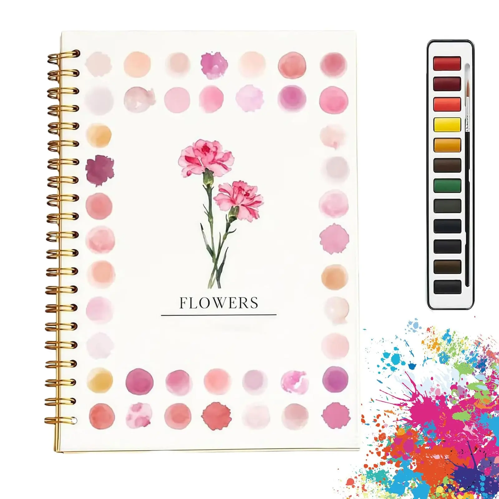Beginner Watercolor Practice Book, Includes 12 Colors and Brushes, Painting Tool, Painter Tool, 8 Natural Scenes (flowers), Advanced Watercolor Drawing, Ideal for Art Lovers, Art Drawing Supplies