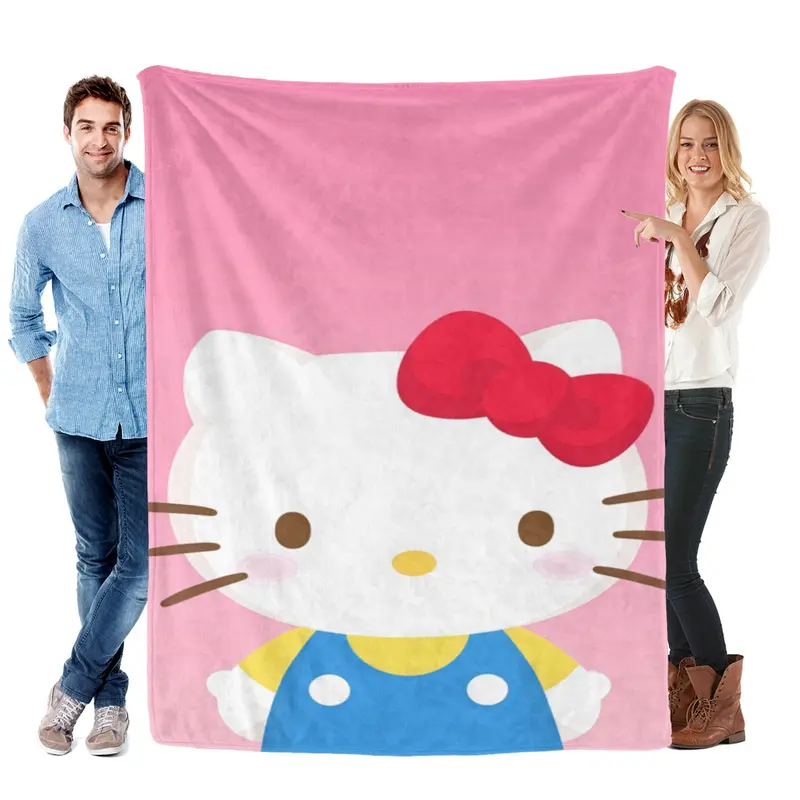 Sanrio Hello Kitty Blanket Soft Plush Throw with Iconic Red Bow and Blue Outfit for Cozy Home Decor Perfect for Bedrooms Living Rooms