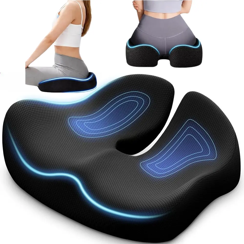 Seat Cushions for Office Chairs Pressure Relief Ergonomic Memory Foam Cushion for Long Sitting, High-Density Memory Foam Car Seat Cushion with Anti-Slip Base Breathable Desk Chair Pad for Home Office, Non-Slip Support for Hip & Lower Back Comfort