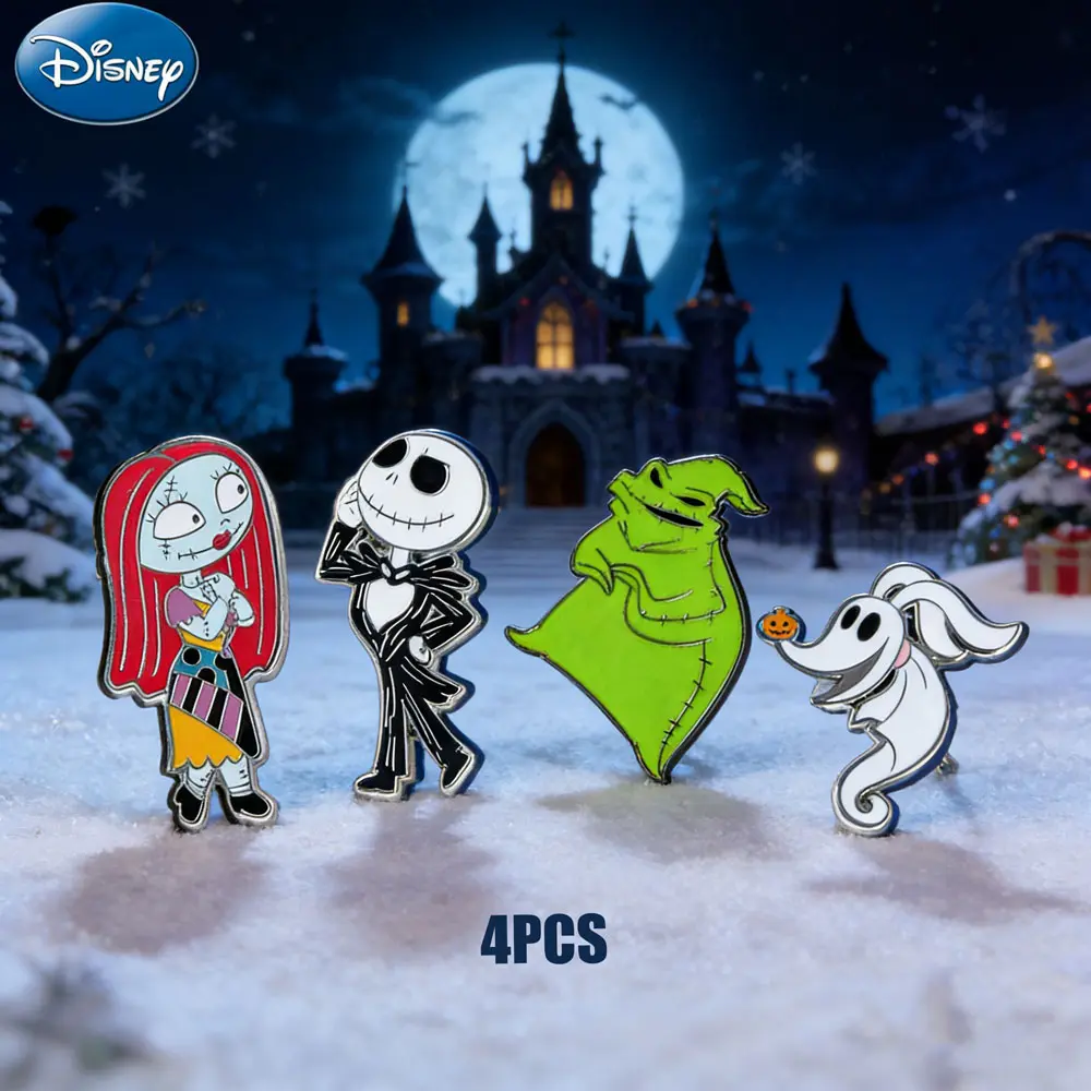 4PCS Disney The Nightmare Before Christmas Pin Officially Licensed Collectible Dark Style Novelty Jack Sally Zero Oogie Boogie Anime Brooch Backpack Decoration Jacket Lapel Anti-Rust Exquisite Alloy Enamel Gift
