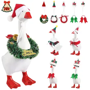 2 Set 7 Inches Desk Goose Christmas Outfits, Mini Christmas Hats and Christmas Wreath Goose Clothes, Table Duck Gift Accessories for Magnetic Geese Desk Decorations