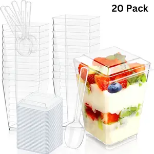5oz Plastic Dessert Cups with Lids & Spoons, Clear Design, 20 Pack, High-Quality Material, Sturdy and Durable, Perfect for Various Desserts Disposable Set