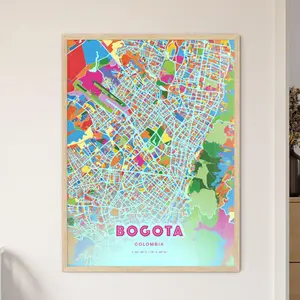 Bogota Colombia Crazy Colorful Art Map Customizable Poster Print Unique Wall Decor Personalized Gift