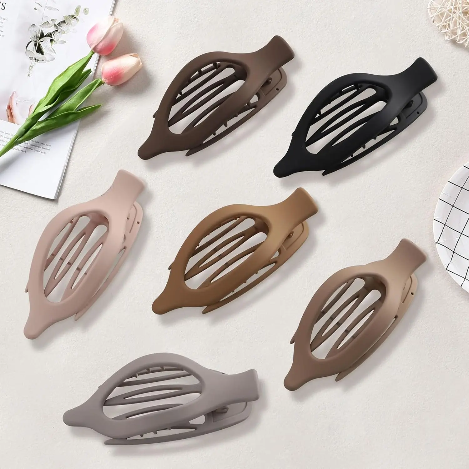 Female Matte Finish Hair Clip Set - 6-Pcs French Concord Side Slides, Strong Hold, No-Slip Grip, Fits Thick/Thin Hair (L:4.6in, W:1.97in), Comfortable ABS Clips for Festive & Party Use