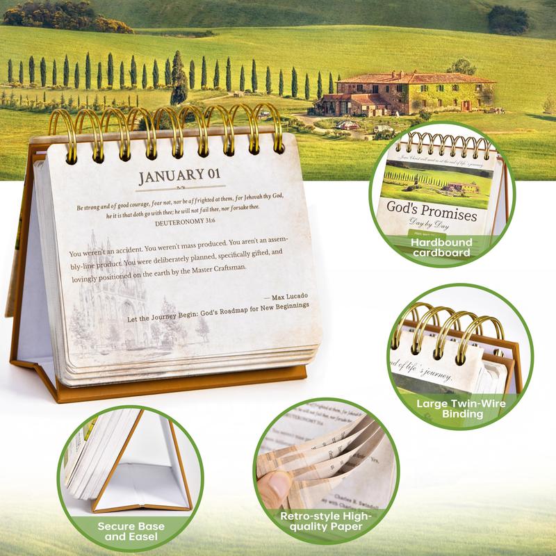 Motivational Calendar - Daily Bible Quote Calendar, 5.3" x 4.85", Undated Flip Calendar for Desk, Bible Verse Calendar, Perpetual Desk Calendar, Christian Desk Decor with Retro Thick Paper, Hardbound