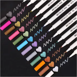 Metallic Marker Pens, 12 Colors Hard Fine Tip Metallic Markers for Black Paper, Adult Coloring, Card Making, Rock Painting, Scrapbooking Crafts, DIY Photo Album