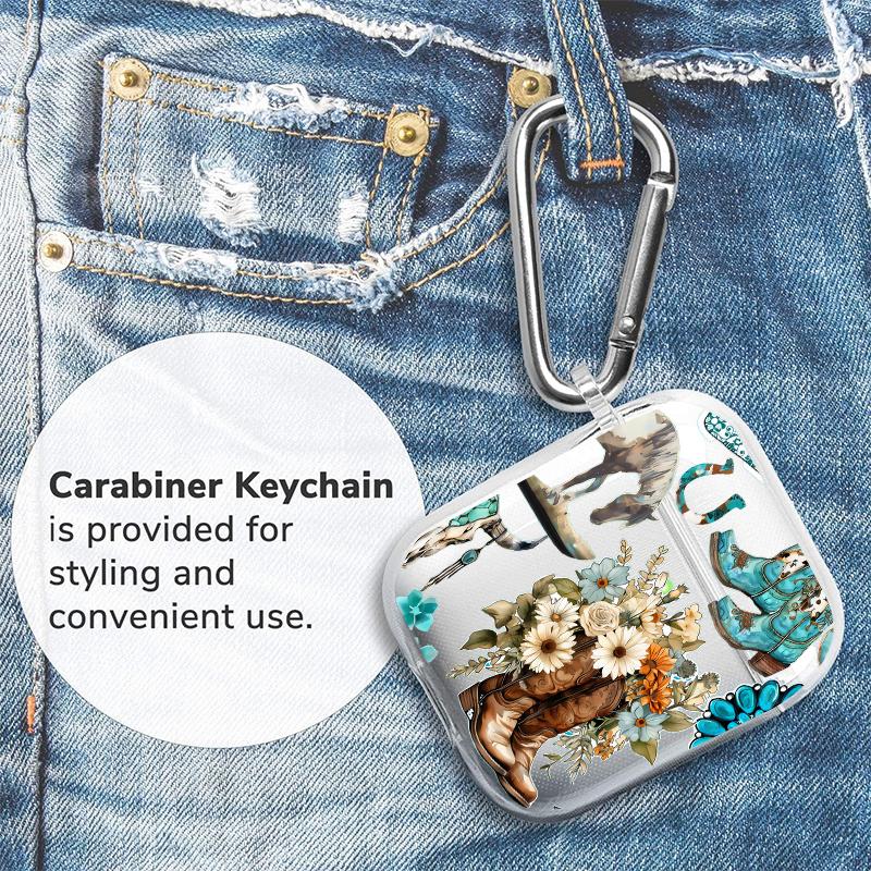 Western Charm Collage Pattern Protective Case for AirPods 4/3/2/1/Pro/Pro2 Soft TPU Earphone Cover, Transparent with Keychain Western Charm Collage Pattern Protective Case for AirPods 4/3/2/1/Pro/Pro2 Soft TPU Earphone Cover, Transparent with Keychain