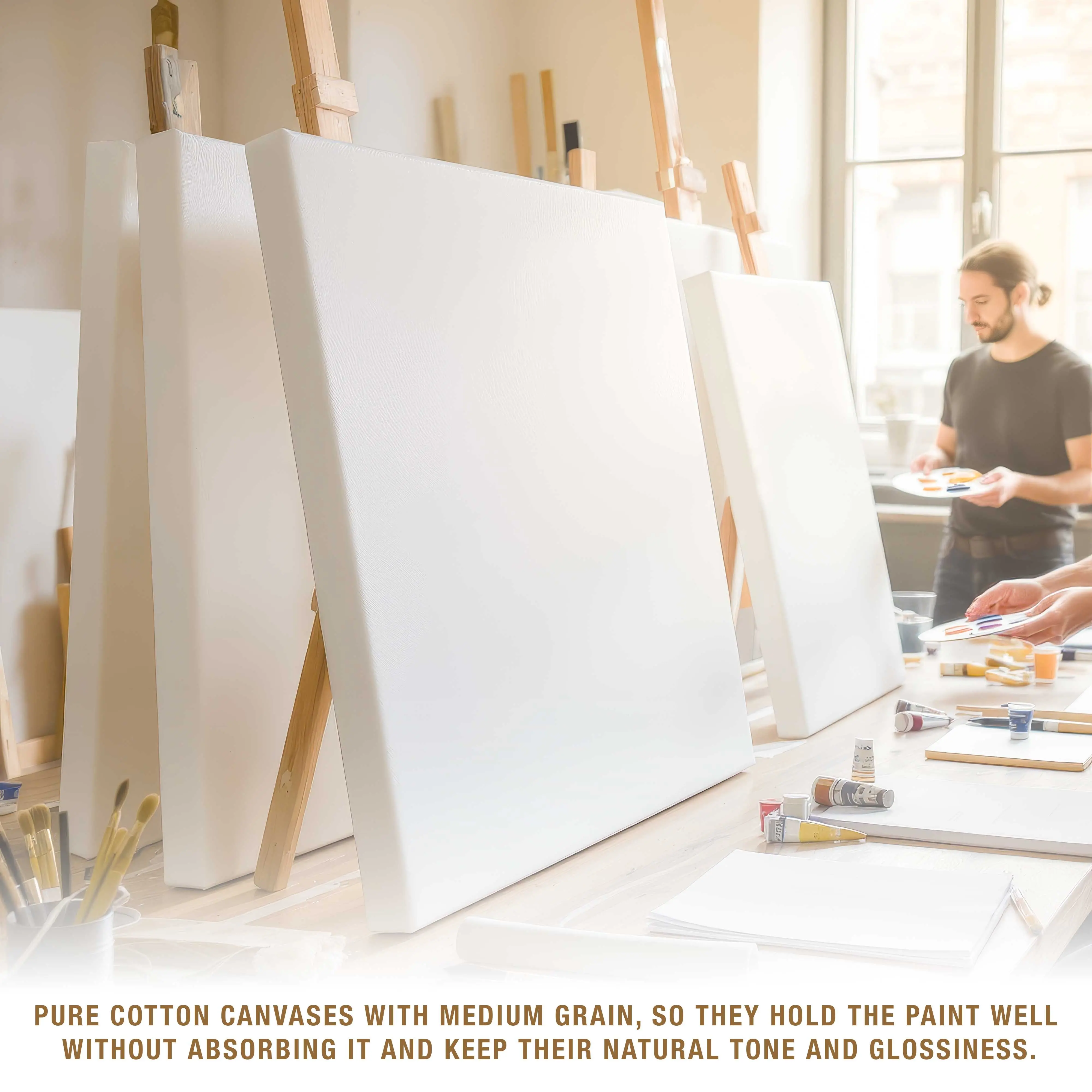 30 x 30 inch Stretched Canvas 12-Ounce Triple Primed, 3-Pack - Professional Artist Quality White Blank 3/4" Profile, 100% Cotton, Heavy-Weight Gesso