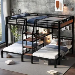 Bellemave  Metal Bunk Bed ,triple metal bunk bed with Storage shelves and storage stairs