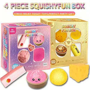 4PCS Squishy Toy Set Slow & Fast Rebound Silicone Stress Relief Toys Cute Food Shaped Fidget Toys Perfect for Kids Adults Party Favors Birthday Gift