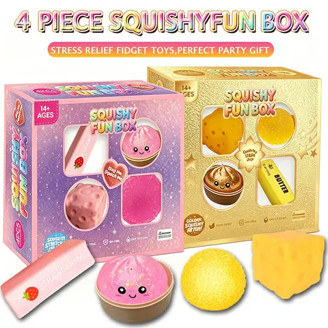 4PCS Kawaii Stress Relief Squishies - Cute Food-Shaped Slow Rebound Fidget Toys, Soft Sensory Toys for Kids, Ideal Party Bag & Birthday Gifts