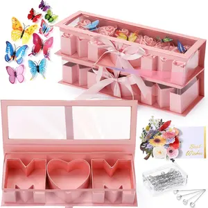 Mother’s Day Exclusive Clear Gift Packaging Box, Deluxe Gift Box, 3D MOM Letter Box with Card, Fillable for Flowers Gifts Candy Treats, Surprise Gift Box for Mom, Mother’s Day Gift Wrap & Party Decoration for Family Gathering Florist Gift Set