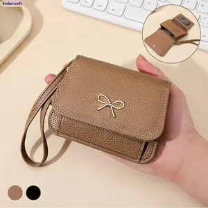 RFID Slim Wristlet Wallet for Women - Cute Bow Design, Zipper Pocket, ID Flip Window, Compact Card Holder Clutch for Travel & Everyday Use