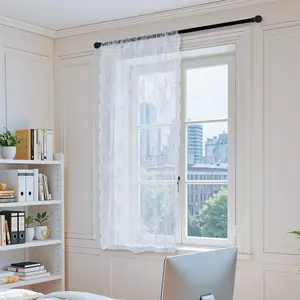 Vintage Embroidered Floral Sheer Lace Curtain, Scalloped Privacy Lace Curtain Panel for Windows, Window Curtain for Home Living Room Bedroom, Home Decoration Curtain