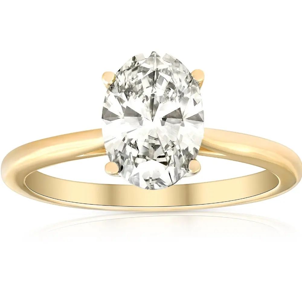 VS 1 3/4Ct Solitaire Oval Diamond 14k Yellow Gold Engagement Ring Lab Grown